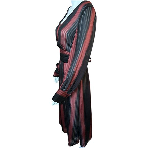 NWT BCBGMAXAZRIA Ombré Stripe Shift Night Out Midi Belted Dress Black Sheer Sz S - Picture 3 of 14